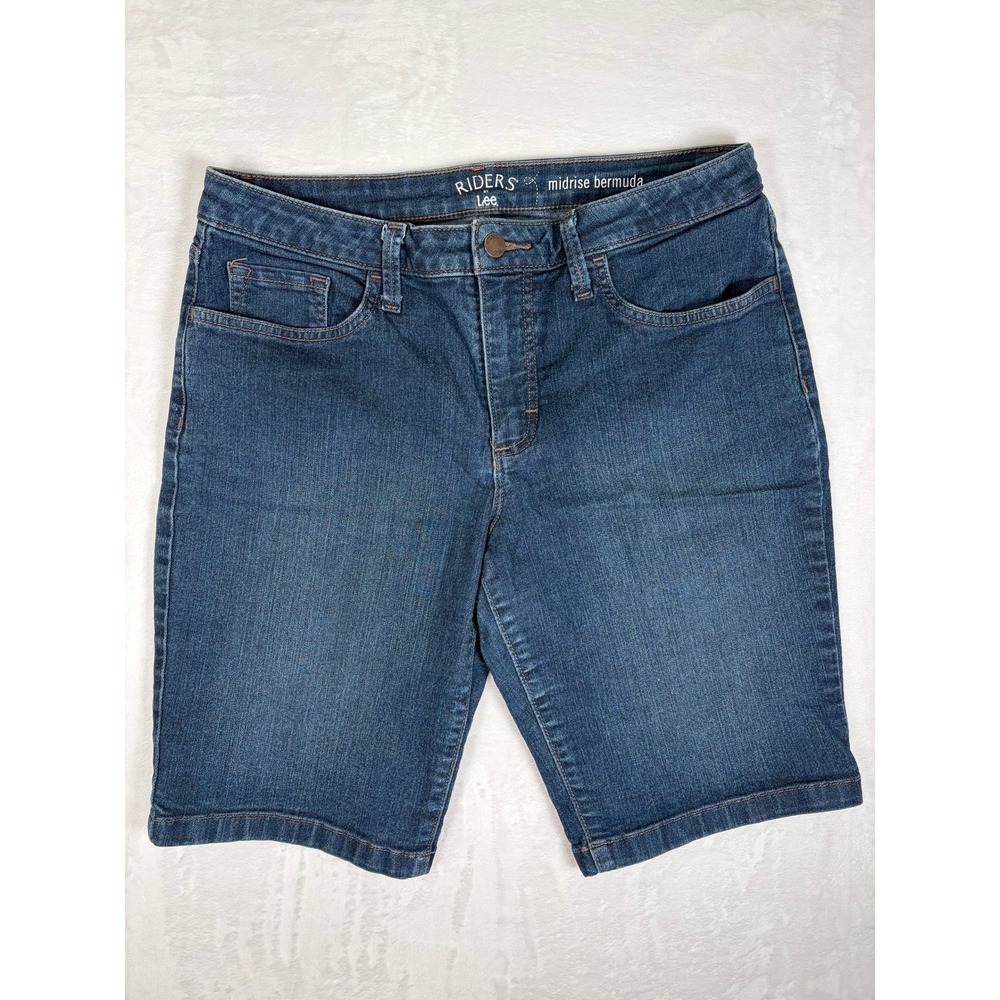 Riders by Lee Womens Midrise Bermuda Denim Shorts Dark Wash Blue Size 10